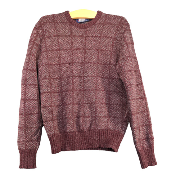 Knights Bridge Women's Pullover Knit Sweater Red Check Medium Crew Neck Vintage - Picture 1 of 12